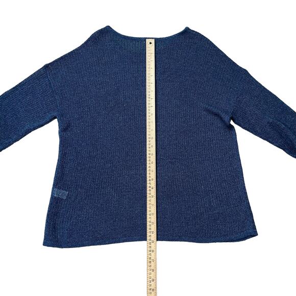 J. Jill Boxy Spring Sweater Womens Sz L Blue Open Knit Pullover Crew Neck - Picture 9 of 10